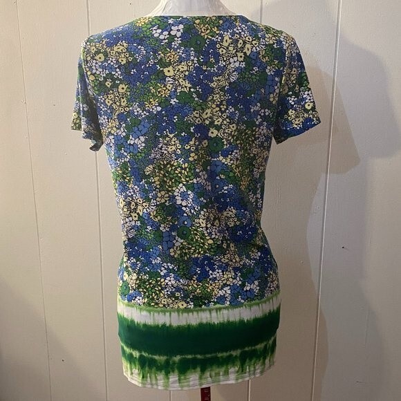 New Direction Boho Floral Tie Die V-Neck Short Sleeve Womens Top Size L - Picture 5 of 10